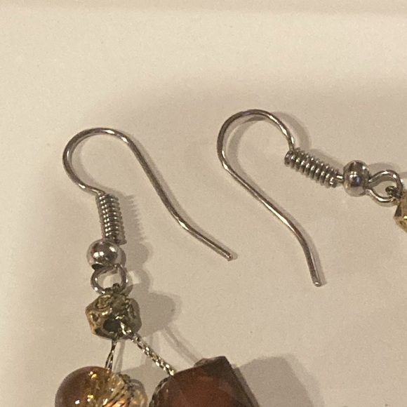 Triple Silver Strand Multi-Coloured Bronze Crystal Bead Bracelet & Earrings - Picture 8 of 8